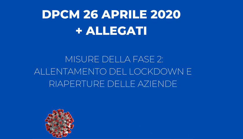 Decreto 26 Aprile 2020 riapertura aziende dal 4 Maggio