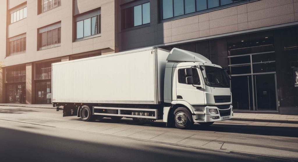 un camion di grande dimensioni in una via di una città